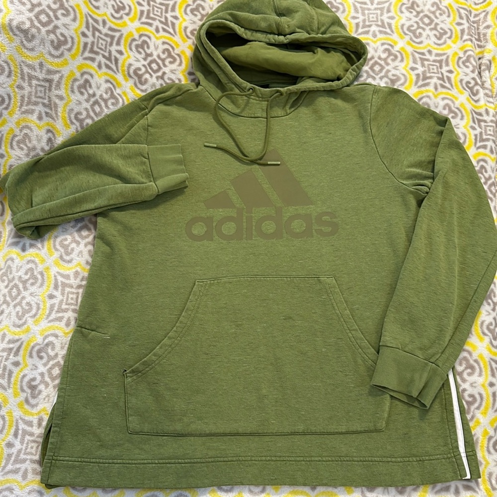 L green adidas hoodie / hooded sweatshirt, front pocket - READ DESCRIPTION